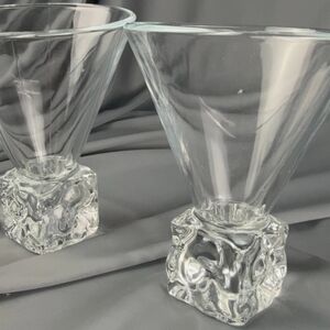 Set of 2 Vintage Disaronno Clear Glass Ice Cube Base Martini Glasses
